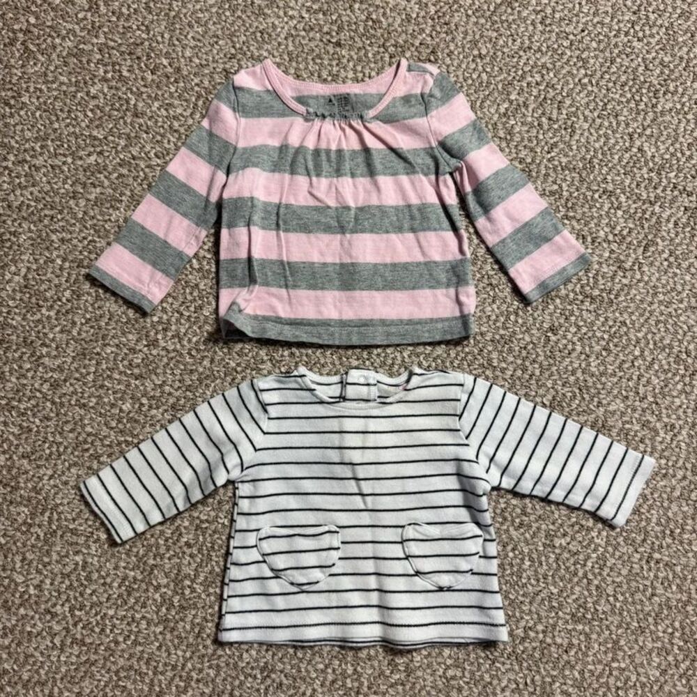 Bundle of 2 Baby Girl Long Sleeve Tops Baby Gap Isaac Mizrahi Stripe 6-12 Months